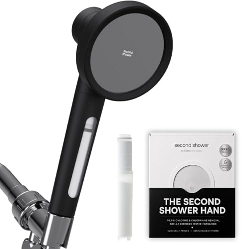 SecondShower Filtered Shower Head with Handheld for Hard Water - NSF Certified 99.9% Chlorine Removal, High Pressure, Korean Vitamin C Filter for Soft Skin & Hair (Matte Black)