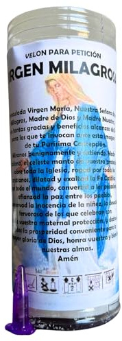 Velón de la Virgen Milagrosa para Conceder Milagros y Aportar Luz, Amor y Protección | Velón de Petición con Aceite Litúrgico y Oración de 3 Días de Duración Aproximada.