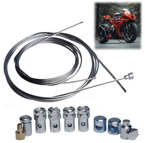 Kit Câble d'Embrayage Universel 2 mm 1,5 m Argenté | Câble d'Accélérateur avec 8 Connecteurs Filetés & Serre-Câble - Moto, Tondeuse, Quad, robuste, durable, facile à installer