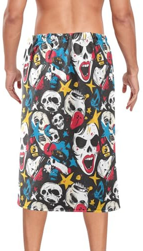voucong Colored Skull Rock - Toalla de ducha de rizo para hombre, 60 x 28 pulgadas, accesorios de ducha envolvente