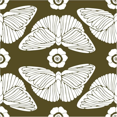 ICYEHAO Papier Peint Adhesif Papillon,44 x 1000cm Papier Peint Floral Vert Baroque Papier Peint Adhesif pour Meuble,Chambre,Salon,Salle de Bain,Toilette