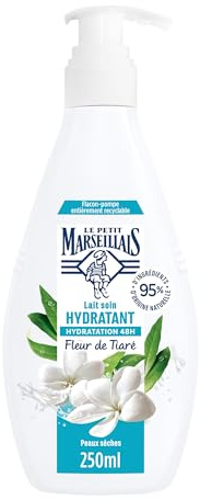 Le Petit Marseillais - Lait Soin Hydratant (Flacon-Pompe de 250 Ml) – Lait Corps pour Peaux Sèches – Lait Corporel Hydratation 48H à la Fleur de Tiaré