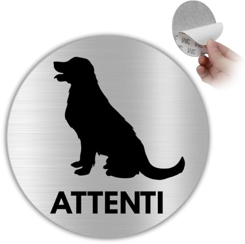 LEIASA | Señal adhesiva «Cuidado con el perro» – Diámetro Ø 100 mm – Grosor 0,8 mm – Aluminio – Placa de atención de perro guardián – Señal Precaución Perro – (Cartel «Atención perro»