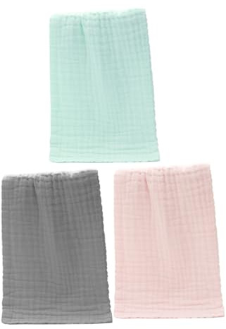 POPETPOP 3 piezas Paquete de Paños de Muselina para Bebés Toallas para Limpieza Baño y Saliva para Cuidado Infantil Gris Verde Rosa