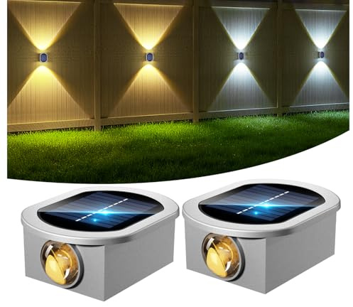 vighep 2 Pack Solar Fence Lights Outdoor Garden, Up&Down Wall Lights Solar Powered 2 Color Mode, IP65 Waterproof LED Lighting for Outside Patio Backyard Porch Pool Decorations