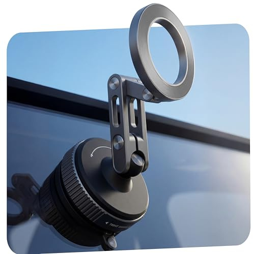 Vakuum Magnetisk Mobilhållare Bil för MagSafe, Hopfällbar & 360° Roterbar, 24X N55 Magneter Bilhållare med Sugpropp för iPhone 17 16 15 14 13 Pro Max & Alla Smartphones
