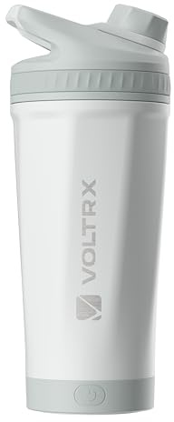 VOLTRX ChillMix Shaker Isoliertem Edelstahl - USB-C Aufladbarer Elektrischer Proteinshake-Mixer, Shaker für Proteinshakes und Mahlzeitenersatz, Eis Weiß, 16 oz