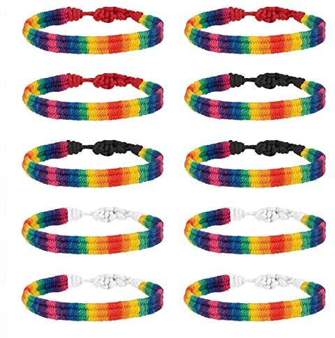 Songella Braccialetti Di Amicizia Tessuti Fatti a Mano LGBT Braccialetto Intrecciato Arcobaleno Per Polso Alla Caviglia E 10 Pezzi, Donna Uomo