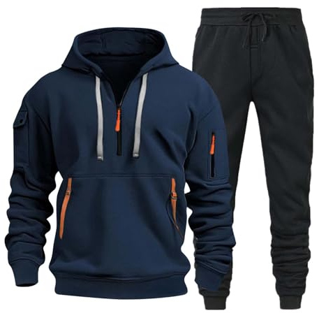 Felpa Uomo Invernale Lavoro Tuta da Ginnastica 2 Pezzi Personalizzata Vestiti Sportiva Felpa con Cappuccio e Pantaloni Tasche da Jogging per Palestra