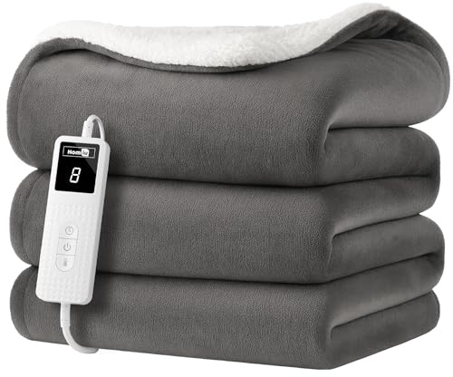 Homiu Electric Heated Throw – Energy-Efficient Sherpa & Fleece Blanket | 9 Heat Settings & Timer | Auto Shut-Off & Overheat Protection | Fast Heat-Up & Machine Washable for Everyday Comfort