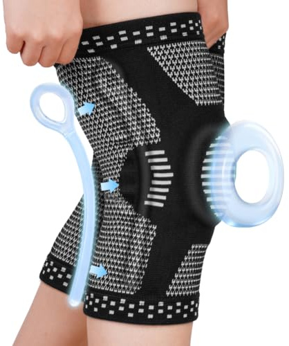Fefod Knee Support Brace, 2 Pack Knee Compression Sleeve for Men Women with Patella Gel Pads & Side Stabilizers, Adjustable Knee Brace for Knee Pain Relief, Arthritis, Meniscus Tear, ACL, MCL, Running