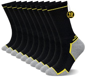 ZFSOCK Mens Work Boot Socks: Heavy Duty Fully Cushioned Walking Socks Women with Reinforced Toes & Heels Anti Blister Breathable for Workwear and Outdoor Running Hiking - 10 Pairs Black 9-11