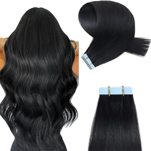 YILITE Tape Extensions Echthaar Schwarz HaarverläNgerung Echthaar 65cm 60g | Remy Echthaar, unsichtbares Haut Weft. nahtlos, glattes Echthaar, Haare in Länge und Volumen hinzufügen für Frauen,20pcs,