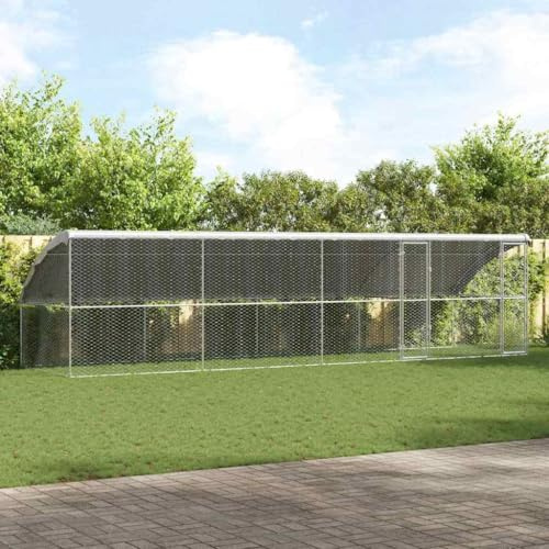 Mokuyary Hundbur 4 stycken silver 8 x 2 x 2 m galvaniserat stål, utomhus hundhus hundkoja, hundlekhage för trädgård – B