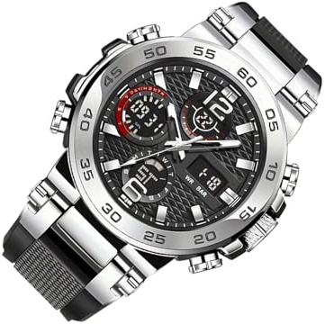 Orologio Analogico Digitale Uomo - Elegante doppio display luminoso, design cassa 24x4.8cm, cronografo sportivo impermeabile con sveglia, acciaio inossidabile di alta qualità per lavoro e viaggi