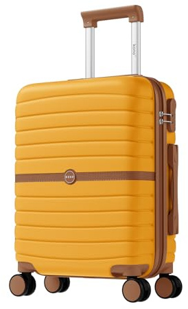 KONO Handgepäck Koffer 55x40x20 cm, Hartschalenkoffer aus ABS+PC, Leichter Reisekoffer mit 4 Rollen, Zahlenschloss und Teleskopgriff für Flugreisen (Gelb/Braun)