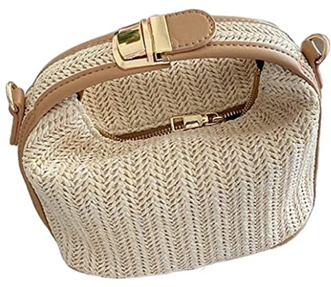 Stråväska Handgjord Vävd Väska Axelväskor Lady Crossbody Snap Fastener Handle Casual Handväska För Kvinnor