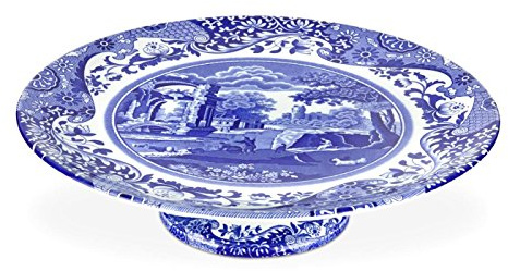 Spode Blue Italian Collection Cake Stand | 10.5 Inch Footed Cake Stand for Parties, Cupcakes, and Dessert Display | Made of Fine Porcelain | Dishwasher Safe