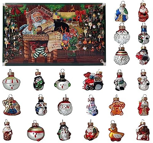 Adventskalender Weihnachtskalender mit Mini-Glasfiguren 4 cm Baumschmuck mundgeblasen und handdekoriert