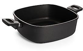 Woll Nowo Titanium Kasserolle viereckig, 28 x 28 cm, 10 cm hoch, 6.0 Liter, mit 2 Seitengriffen - Geeignet für Ceran, Gas, Elektro, Halogen - nicht induktionsgeeignet, Aluguss, backofenfest, schwarz