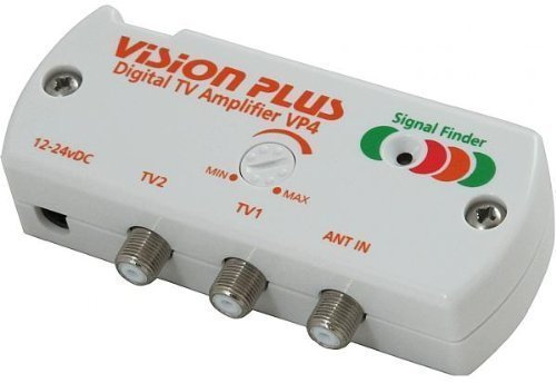Vision Plus VP4 12v 2 Way Digital TV Amplifier Signal Distribution Booster with Built in Signal Finder and Variable Gain Ideal for Caravan, Motorhome, Boat