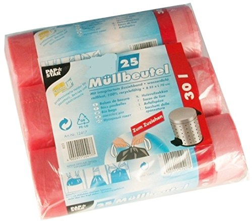 Hygiene Artikel 75 Müllbeutel zum Zuziehen, HDPE 30l 70 cm x 55 cm rot