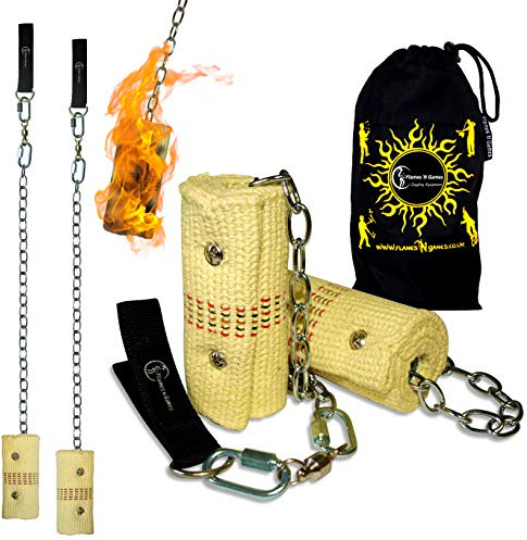 Flames 'N Games LARGE PRO Fire Poi Set - 2x100mm Wicks + Free Travel Bag (100mm.)