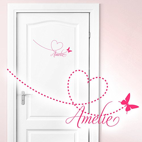 Grandora Wandtattoo Wunschname + Herz & Schmetterling I pink (BxH) 60 x 18 cm I Türaufkleber Kinderzimmer Wandaufkleber Wandsticker Aufkleber Sticker W804