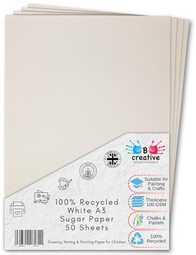 Be Creative A3 White Sugar Paper 100gsm 50 Sheets 42 x 29.7 cm – Recycled Paper for Drawing, Arts, Crafts & Classroom Use