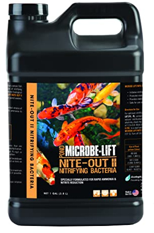 MICROBE-LIFT NITE5G Nite-Out II Water Cleaner for Outdoor Ponds and Water Gardens, Rapid Ammonia and Nitrite Reduction, Safe for Koi Fish, Goldfish, Live Plants, and Decorations, 5 Gallons
