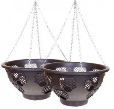 Black Hanging Basket 14'' x2. Comes with 16'' Chains/Hooks. PLANTOPIA. Garden.