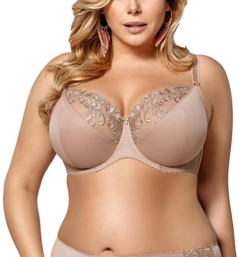 Gorsenia K378 Victoria Reggiseno Morbido Elegante Liscio Uniforme con Ricami, Beige,6F