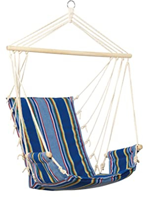 AMAZONAS Palau Ocean Fauteuil Suspendu rembourré avec accoudoirs Barre transversale en Bois 98 cm jusqu'à 120 kg Rayures Bleues