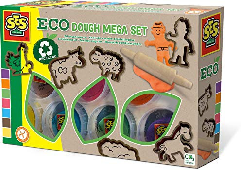SES Creative 24919 Eco Knete mega Set 7x90 gr mit Werkzeug bunt