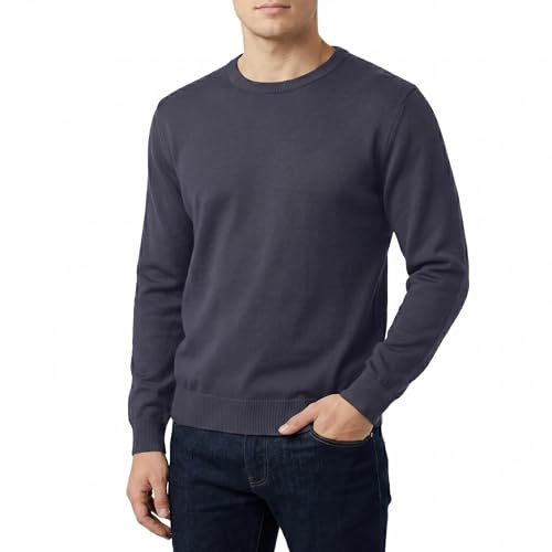 Castle Point Men’s 100% Cotton Knitted Jumper Lightweight Crew Neck Pullover Sweater Classic Everyday Casual Knitwear (Navy, L)