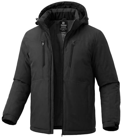wantdo Men's Mountain Waterproof Ski Jacket Winter Snow Coat Windproof Raincoat Black L