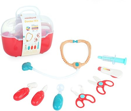 Miniland - Set Médico de Juguete para Niños | Maletín Médico Infantil con 8 Piezas | Juego de Doctor para Niños con Accesorios, Juguete Educativo y Simbólico