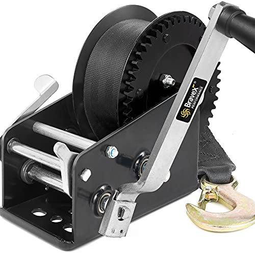 Bravex Boat Trailer Winch 3500lbs with 33ft Strap, Heavy Duty Hook Portable Hand Winch, Two Way Ratchet Manual Winch for SUV ATV UTV for 4:1/8:1 Gear Crank Winch