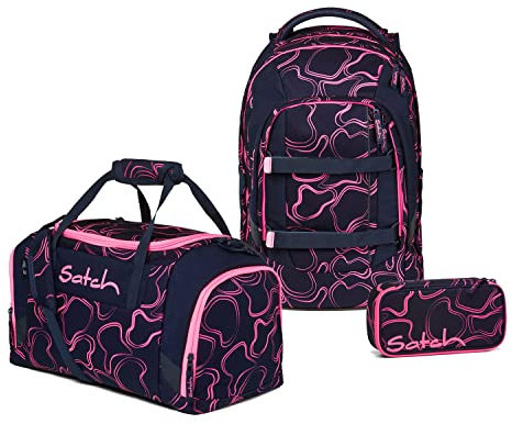 satch Pack Schulrucksack Set 3tlg. mit Sporttasche und Schlamperbox (Pink Supreme)