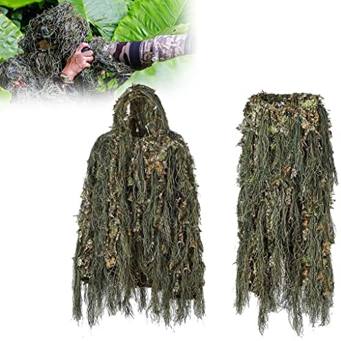 Leaf Ghillie Anzug, 3D Ghillie Suit Jagd Jacke, Woodland Tarnanzug Camo für Männer, Jäger, Sniper Airsoft und Paintball Fotografie Oder Halloween