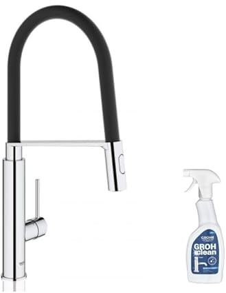 Robinet de cuisine avec douchette GROHE Feel Quickfix chromé + nettoyant GrohClean