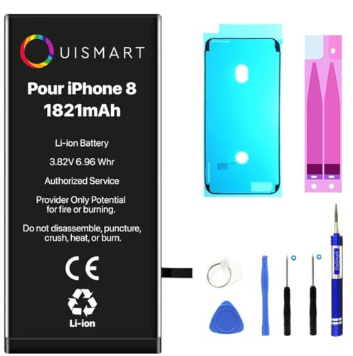OUISMART® KIT Batterie pour IPHONE (avec Kit Outils + Adhésif + Joint D'étanchéité, iPhone 8)