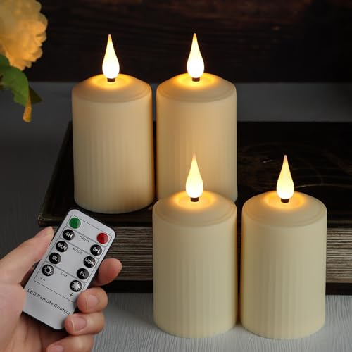 FREEPOWER 4 LED-ljus med fjärrkontroll, tremolerande, för utomhusbruk, utan flamma, batteridriven, varmvitt ljus, Adventskransdekoration, 350 timmar, diameter 5 cm