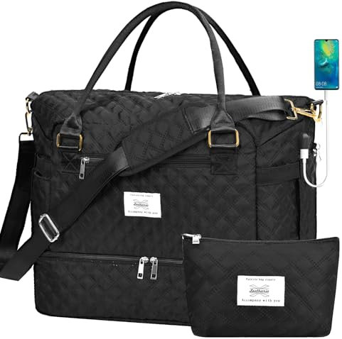 Leathario Travel Duffel Bag for Women, Gym Tote Bag with Shoe Compartment & Wet Pocket, Lightweight Holdall Luggage Bag, Weekend Bag with Trolley Sleeve for Vacation