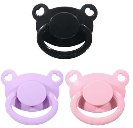 Landofgenie Erwachsenengröße Schnuller Großer Saugerschild Schnuller 3 Stück-Schwarz+Rosa+Lila Bärenförmig