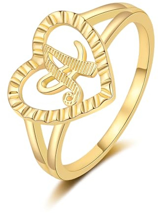 RLMOON Gold Initial Rings for Women Non Tarnish 14K Gold Plated Vintage Heart Love Rings Personalized Carved Letter A Statement Stackable Rings Size 7 Jewelry Gifts