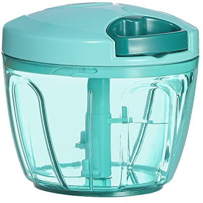Ourokhome Manual Food Processor Vegetable Chopper, Portable Hand Pull String Garlic Mincer Onion Cutter for Veggies, Ginger, Fruits, Nuts, Herbs, etc, 650 ml, Blue