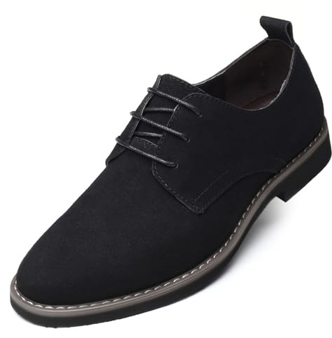 Mens Suede Leather Dress Shoes Casual Lace Up Oxfords Shoes Black