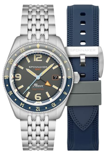 Spinnaker Fleuss GMT Herren-Automatikuhr 43 mm mit massivem Edelstahlarmband SP-5120, Grau (Deep Grey)