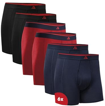 DANISH ENDURANCE Herrkalsonger, Boxershorts för män, Herrunderkläder i bambu, Ventilerande, Med eller utan gylf, Herr, 6-pack, Flerfärgad (2xSvart, 2xRöd, 2xMörkblå) 2XL